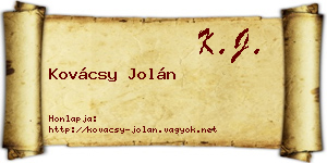 Kovácsy Jolán névjegykártya
